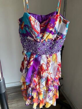 B. Smart Purple Teal Multicolor Ruffled Mini Dress size 7/8